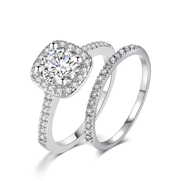 Classic Silver Diamond Halo Ring Set - Picture 5 of 5